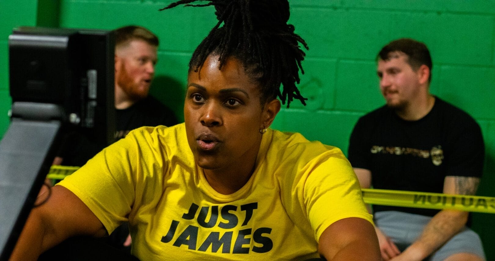 African American female on a rowing erg